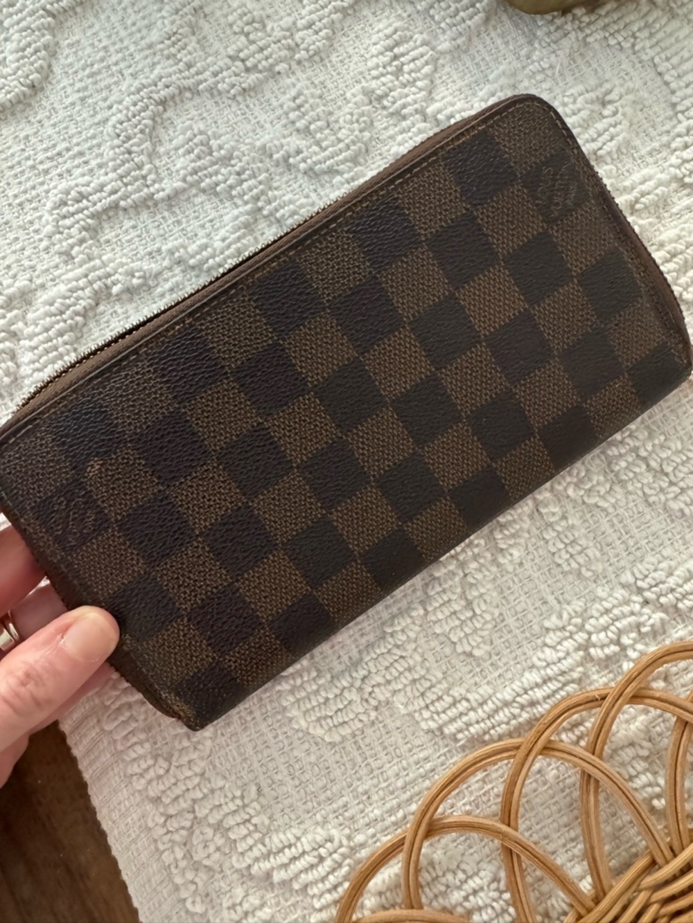 Louis Vuitton Damier Ebene Zippy Wallet Brown Checkered Canvas